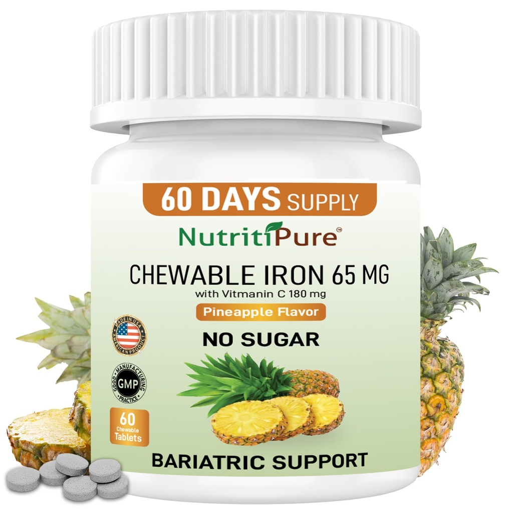 Pureskeltava Iron Carbonyl 65 mg ja C-vitamiini 180 mg (naisille/miehille) - tabletti Ananaksen maku 60