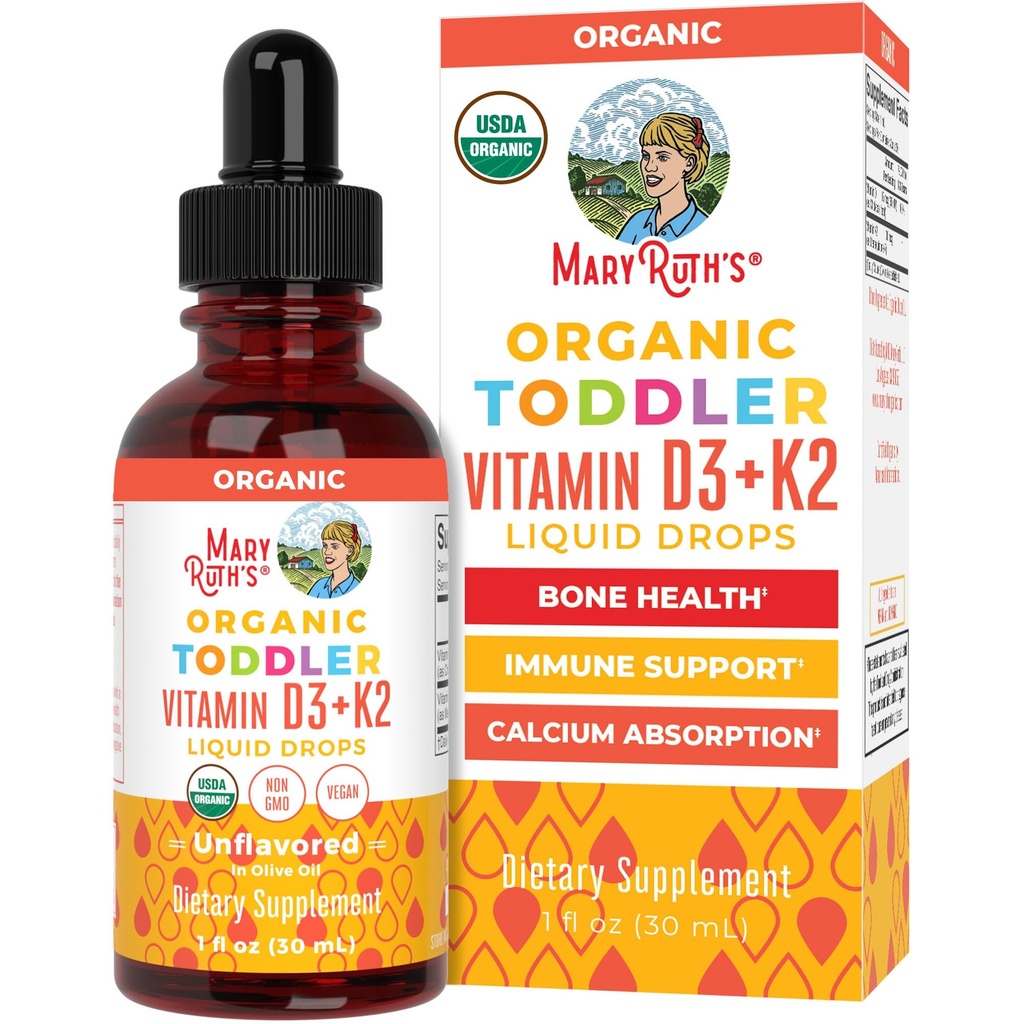 MaryRuth Organics Vitamin D3 | Vitamin K2 | Vitamin D3 K2 Drops | K2 D3 Vitamin Liquid Supplement för småbarn | Barn Supplement för Calcium Absorption Strong Bones | Vegan | Gluten Free | 1 Fl Oz
