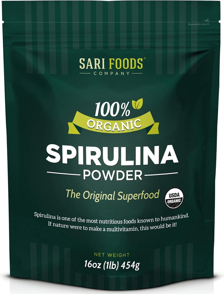 Organic Spirulina Powder (16 ounce): Luonnollisesti kasvis, tarvikkeet Folaatti, B12-vitamiini, rauta, omega rasvahapot, GLA, beta-karoteeni, klorofylli, aminohapot
