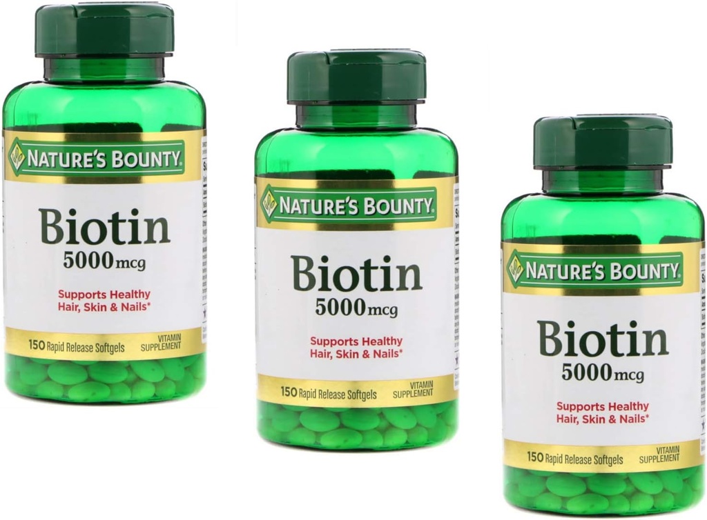 Natur Bounty Biotin 5000mcg 150 Rapid Release Softgels (Value Pack på 3)