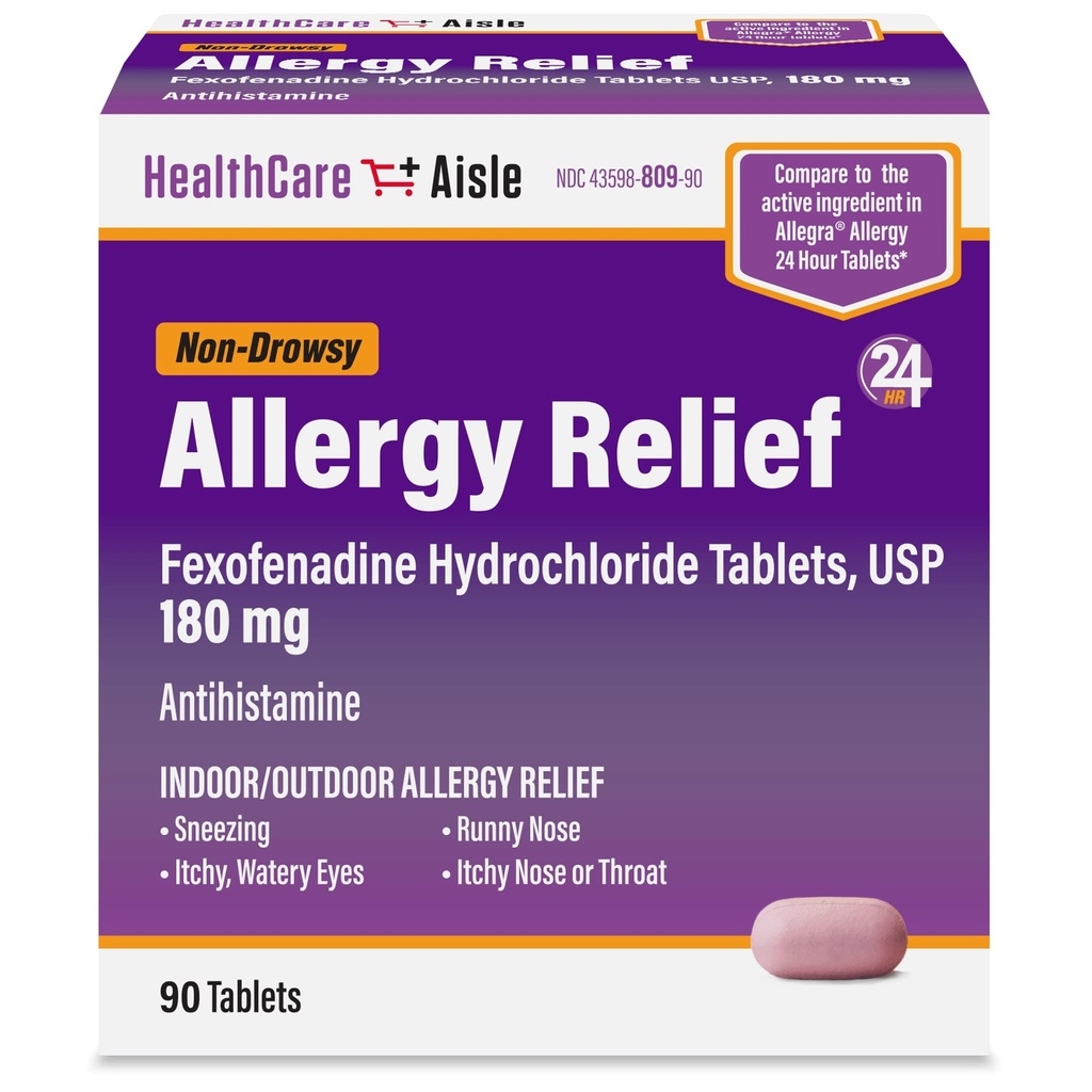 HealthCareAisle Allergy Relief - Fexofenadiini Hydrochlorothiazide Tabletit USP, 180 mg, 90 tablettia, allergialääkkeet, ei-huokoiset 24 tunnin lääkkeet