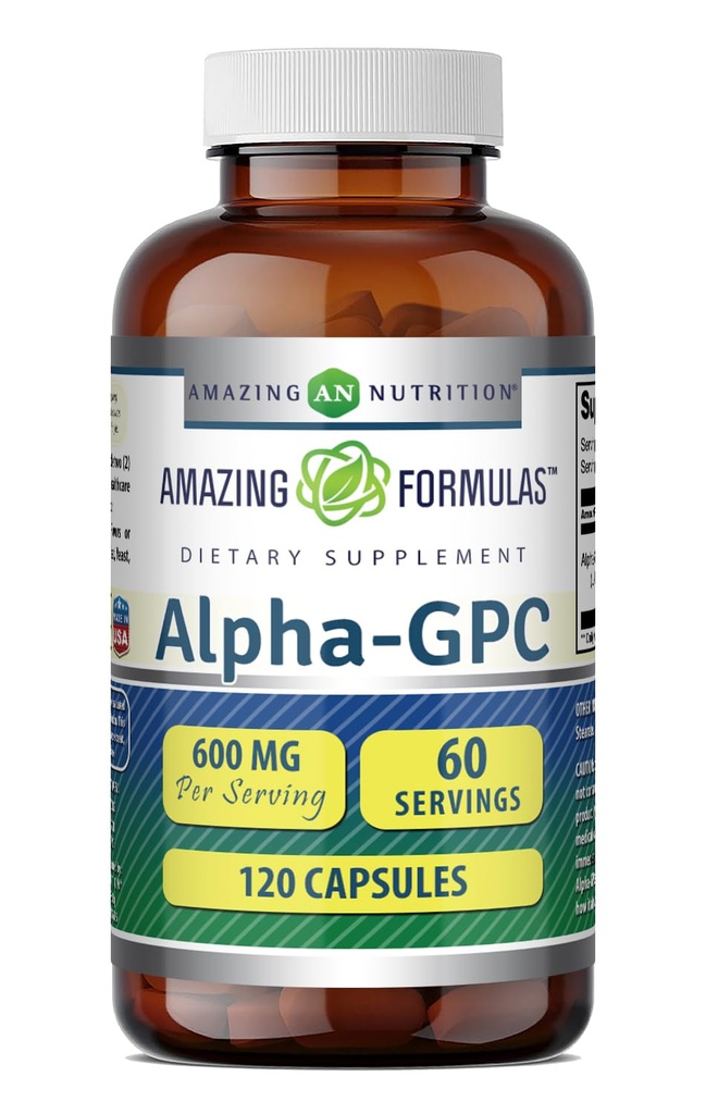 Fantastiska formler Alpha GPC Supplement | 600 Mg Per Serving | 120 kapslar | Icke-GMO | Gluten Free | Tillverkad i USA