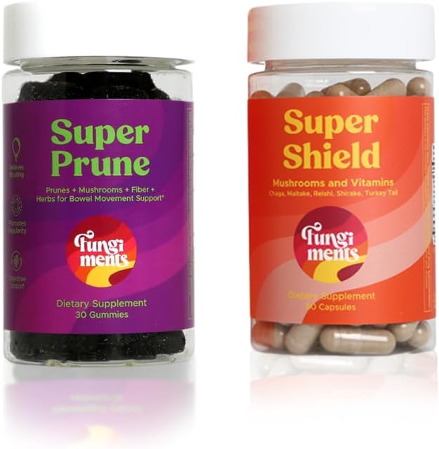 Sienet Sieni lisäravinteet, Digestio / Immuniteetti Bundle, Super Prune 30 Count Gummies + Super Shield 60 Count Kapselit