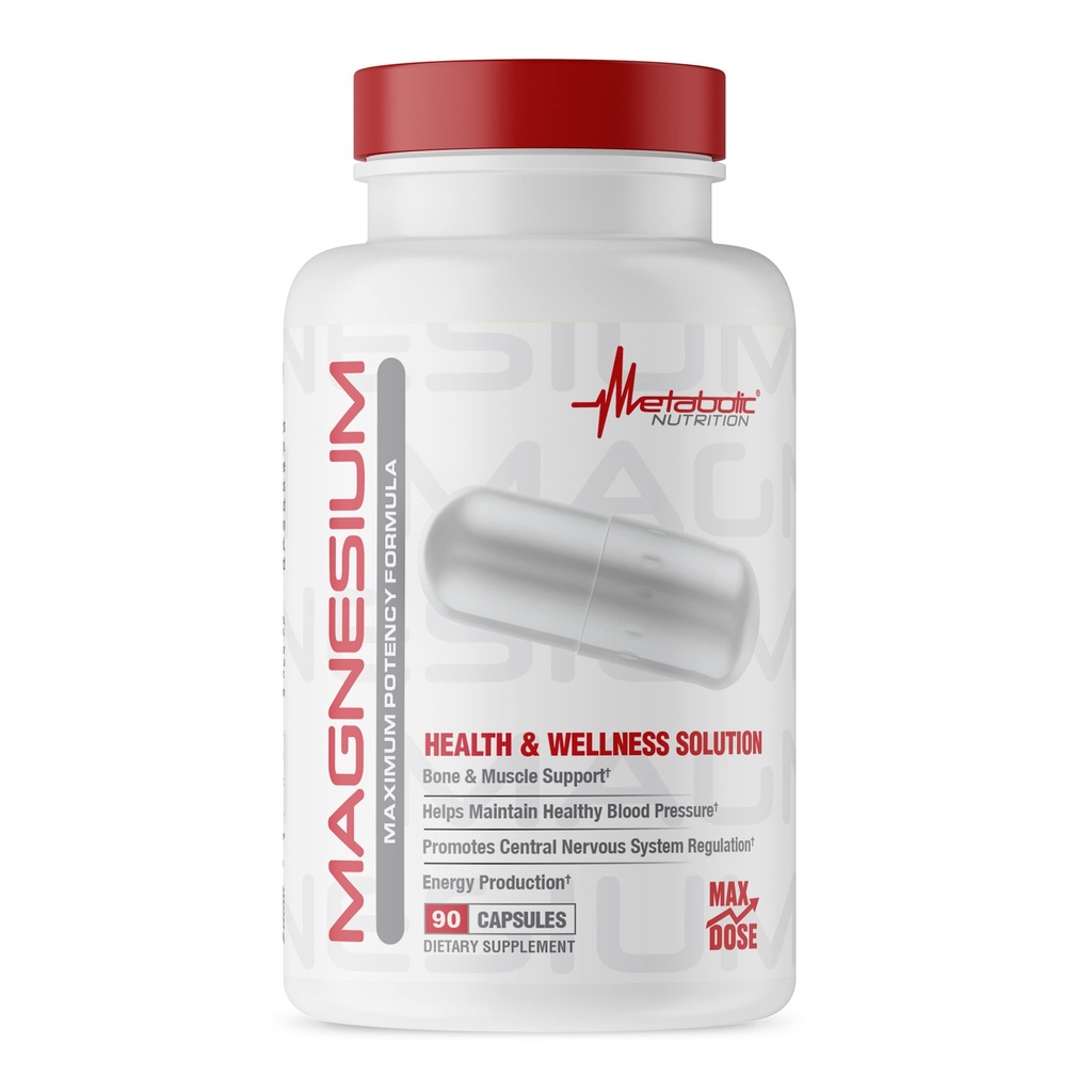 Metabolic Nutrition Magnesium, 650mg per servering, icke-GMO, Vegan, Gluten Free, 90 kapslar