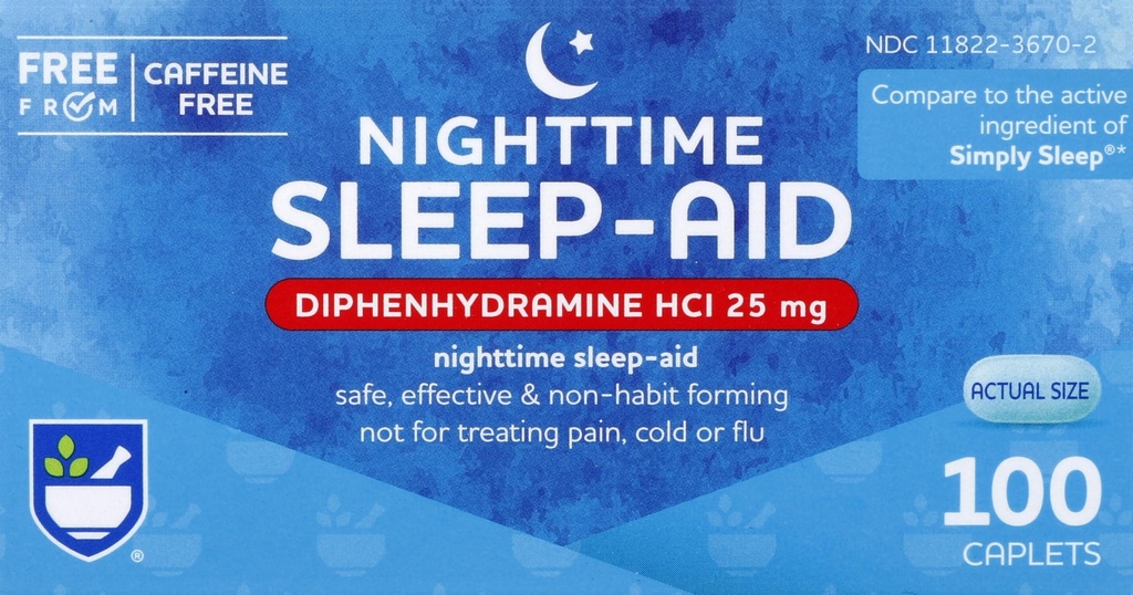 Rite Aid Nighttime Uniapu Difenhydramine HCI 25 mg, 100 Mini Caplets ...