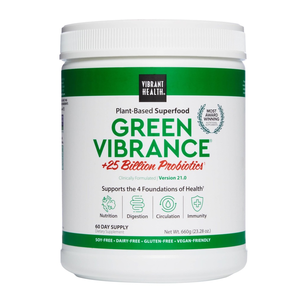 Vibrerande hälsa, grön vibrans, Vegan Superfood Powder, Boost Energy, 60 portioner