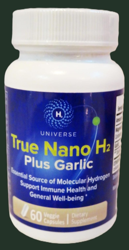 True Nano H2 med vitlök av H2 Universe | Molekylärt väte med aktivt väte Nanobubbles, ökar energi, kraftfull antioxidant | 60 kapslar