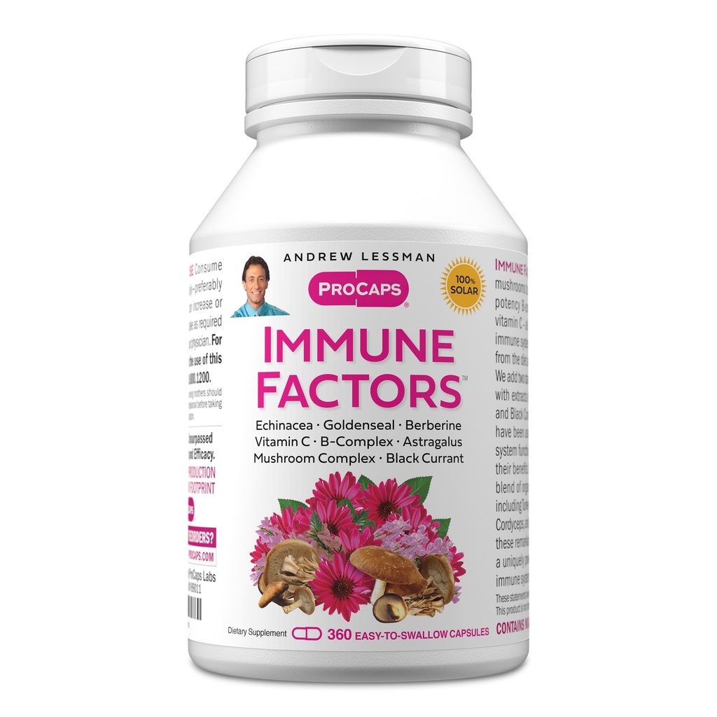 ANDREW LESSMAN Immuunitekijät 360 kapselia - Echinacea, Goldenseal, C-vitamiini, Astragalus, berberiini, sieni Blend, Mustaherukka. Tukee ja edistää immuunijärjestelmää ja luonnollisia puolustuskeinoja