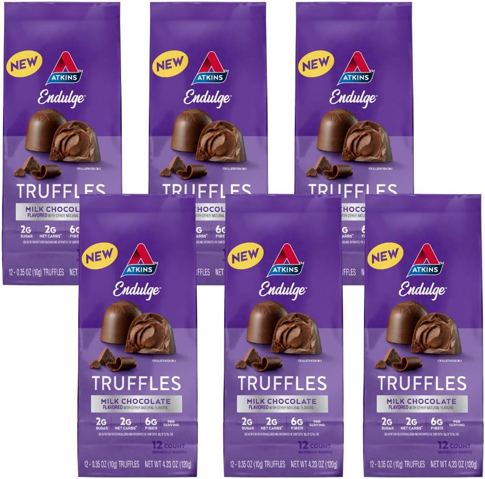 Atkins Endulge Milk Chocolate Truffles, Low Sugar, Low Carb, Keto Friendly, 6 Pack (12 Tryffles Each Pack)
