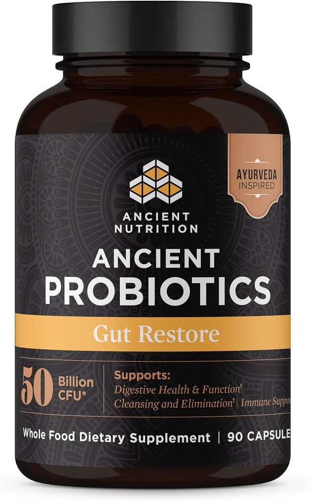 Forntida näringsprobiotika, Gut Restore 90ct med Ginger och Fenugreek, stöder Digestive Functions, minskar diarré, förstoppning, gas och uppblåsthet, Superfoods Blend, 50 miljarder CFUs * / Servering