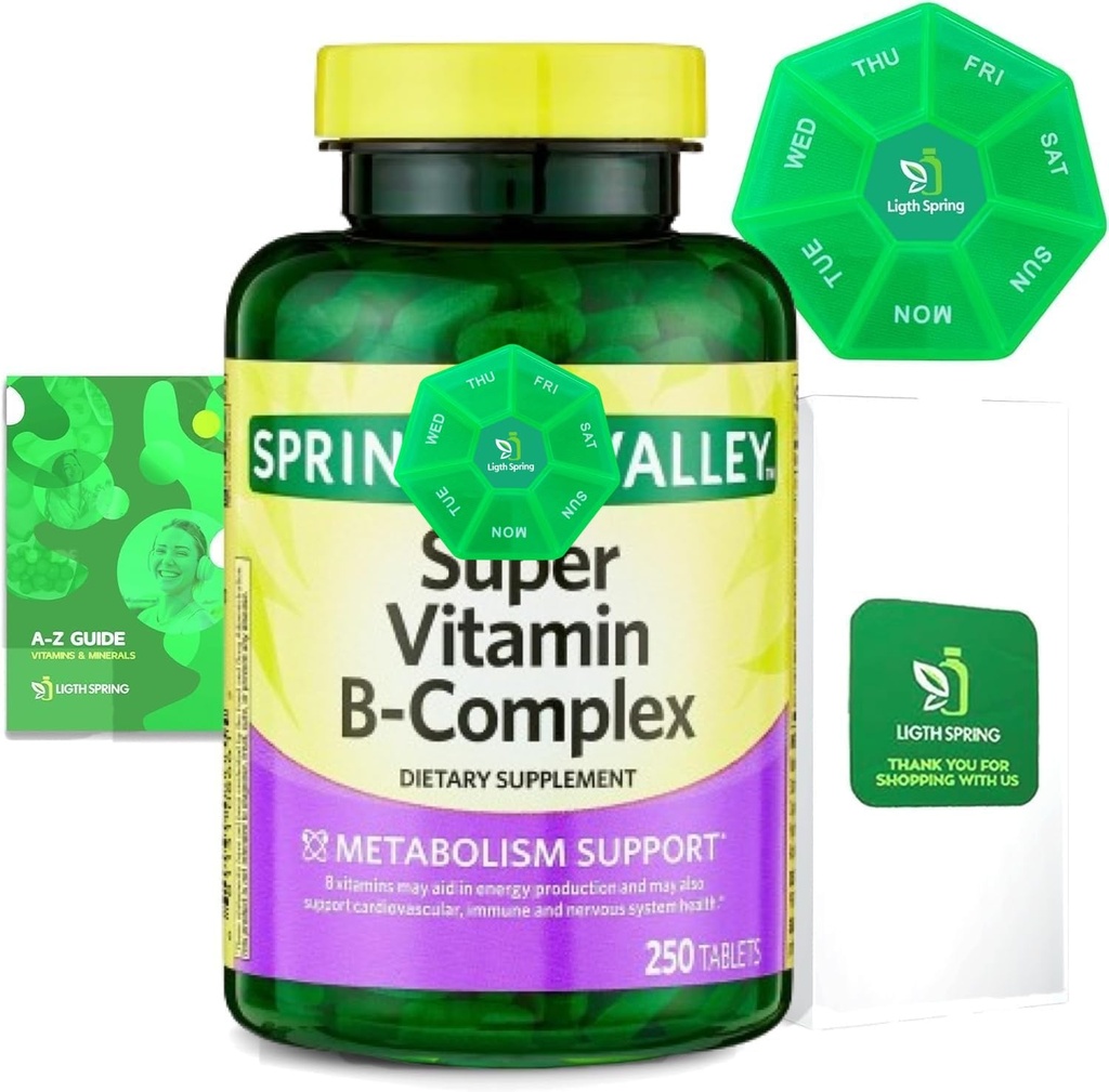 Super-vitamiini B-komplex tabletit 250 + Spring Super-vitamiini B-komplex tabletit Ruokavalio Täydennys Bundle Exclusive Better Ligth & Spring Guide