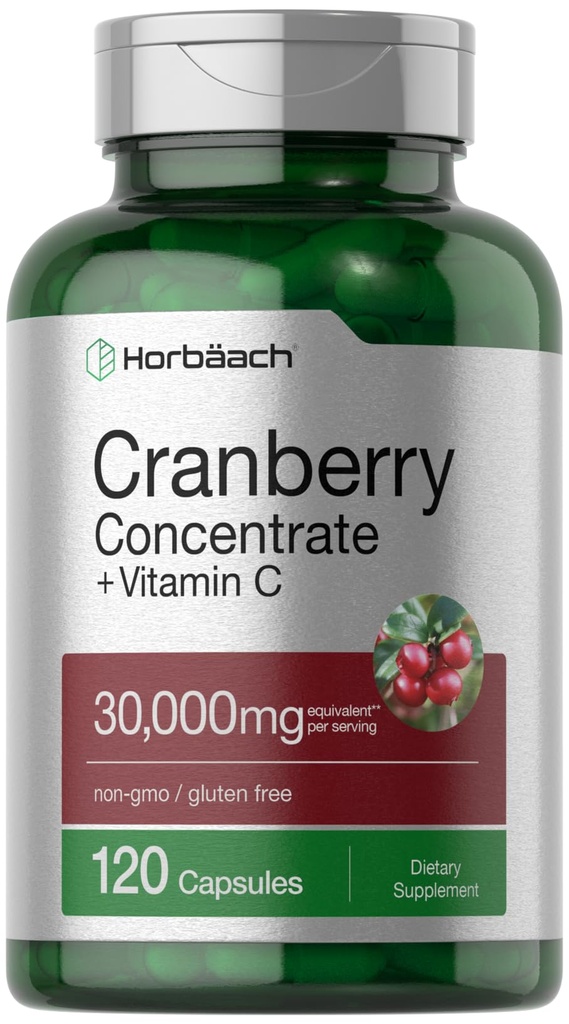Horbäach Cranberry Concentrate Extract pillereitä + C-vitamiinia 30 000 mg . 120 kapselia.