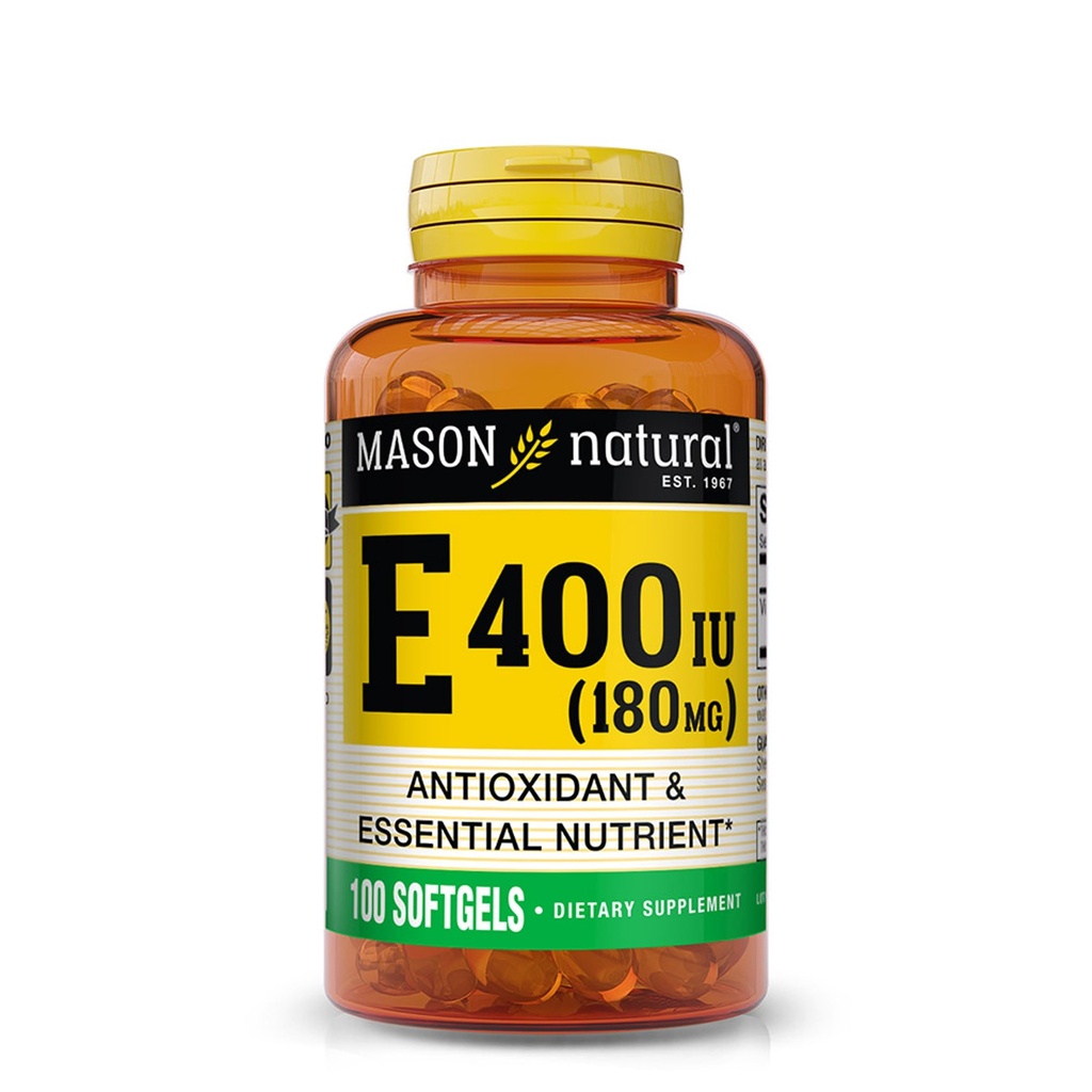 MASON LUONNOLLINEN E-vitamiini 180 mg (400 IU) - antioksidantti ja välttämätön ravintoaine, terve immuunijärjestelmä, iho ja silmät, koko kehon lisäosa, 100 Softgelia