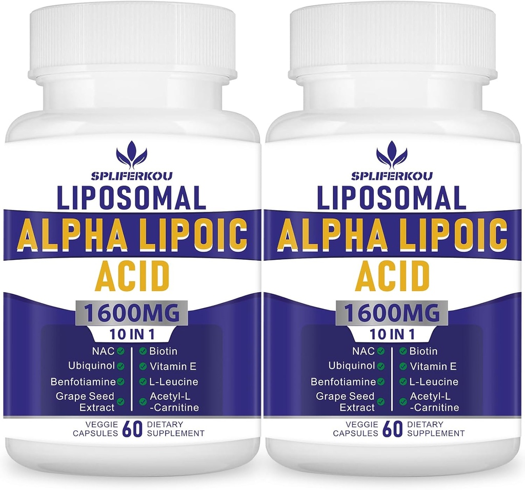 Liposomal Alpha Lipoic Acid 1600mg per tarjoilu, Alpha lipoic Acid Nutritional Supplements for Antioxidantti Health,Energy and Metabolia-Gluten vapaa & nonon GMO 120 kapselia