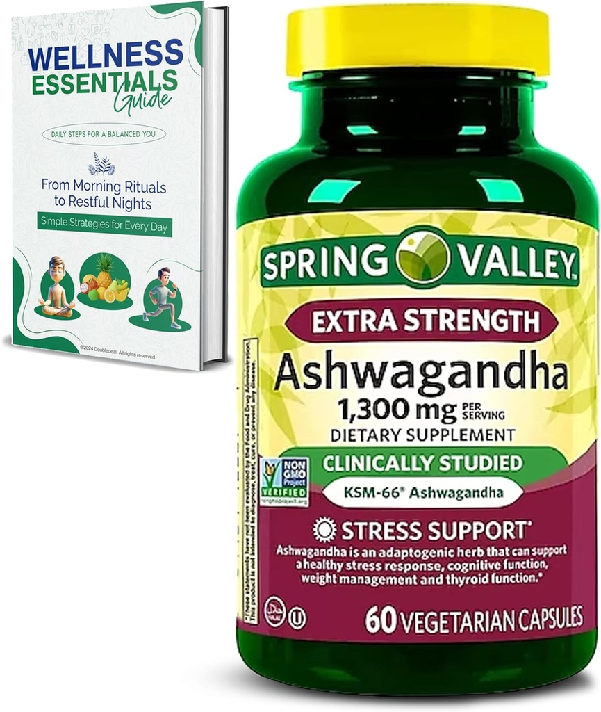 Extra styrka Ashwagandha 1300 mg, 60 vegetariska kapslar - Stress & kognitivt stöd - Holistiskt välbefinnande, soja gratis, glutenfri och laktosfri