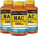 Mason Natura NAC N,Acetyl,L,Cysteine 500 mg, 6 kuukauden tarjonta, tukee normaalia solujen terveyttä, immuunijärjestelmän tehosteaine yleistä hyvinvointia, 3 pakkaus