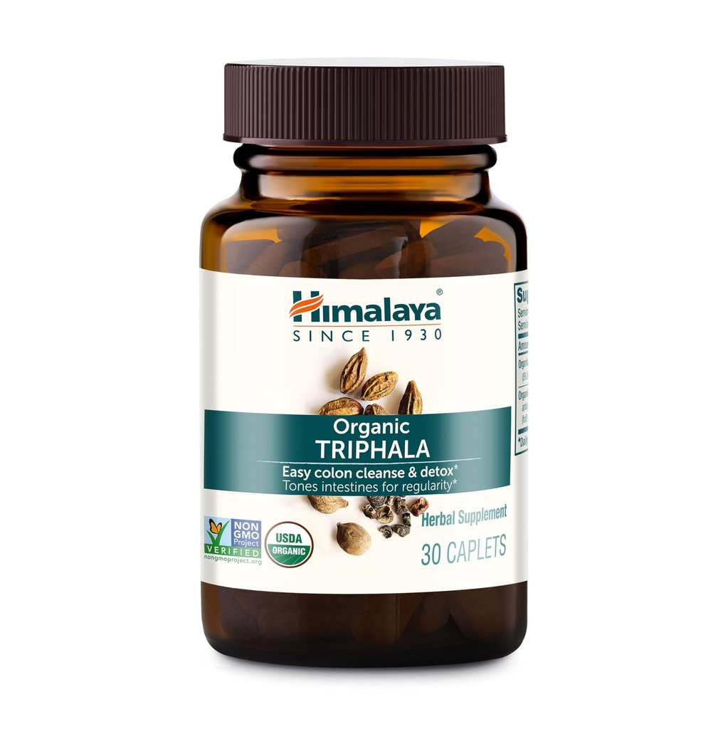 Himalaya Organic Triphala - Divegestive Health Supplement for Colon Cleanse & Occasional Bloating and Ummetus Relief - USDA Organic, Vegan, ei-GMO, Gluteeniton, 688 mg, 30 Caplets