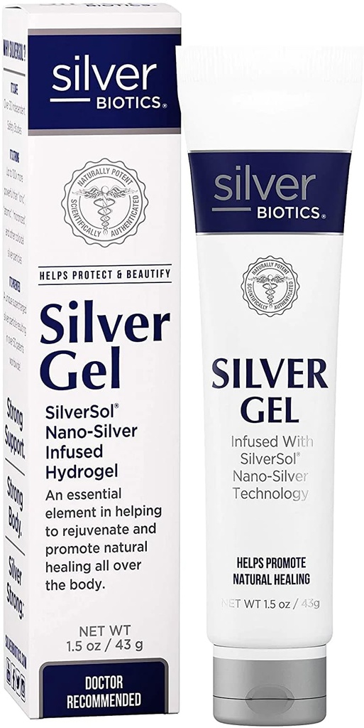American Biotech Labs Silver Biotics Patented Multivalent SilverSol 20 PPM Soothing Skin Gel | Versatile 1,5 oz för hudkomfort och Wellness
