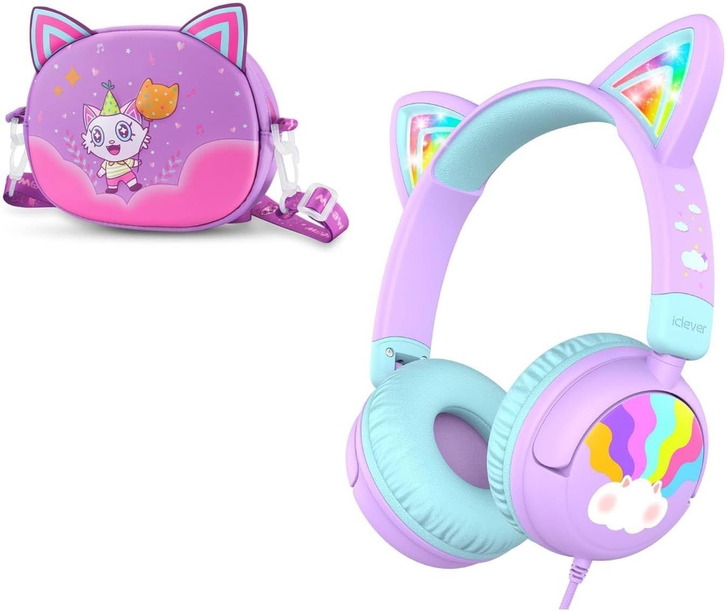 iClever Wired Kids kuulokkeet Cat korva Meow Lollipop & kuulokkeet Case Bundles
