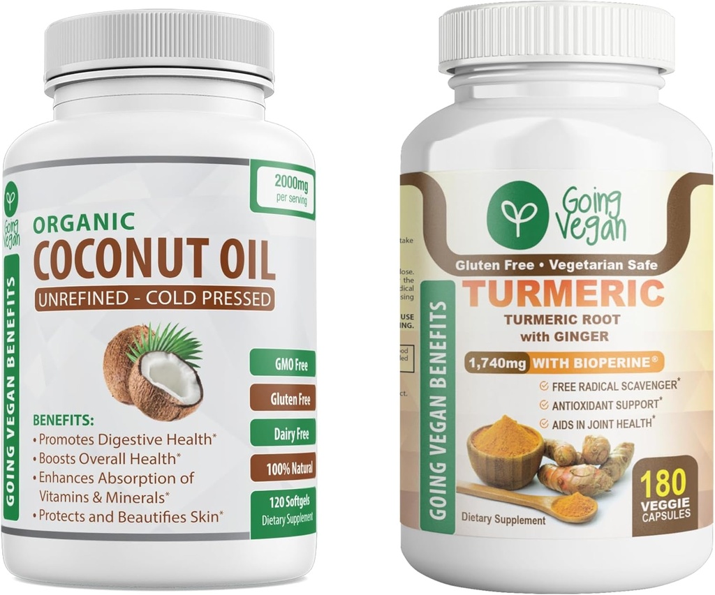 Organic Coconut Oil ja Turmeric Curcumin, Inkivääri Kapselit Bundle!