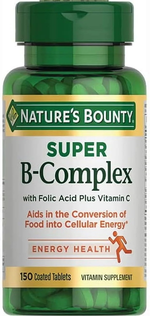 Naturens Bounty Super B-komplex med Folic Acid Plus Vitamin C, 300 tabletter (2 X 150 greveflaskor)