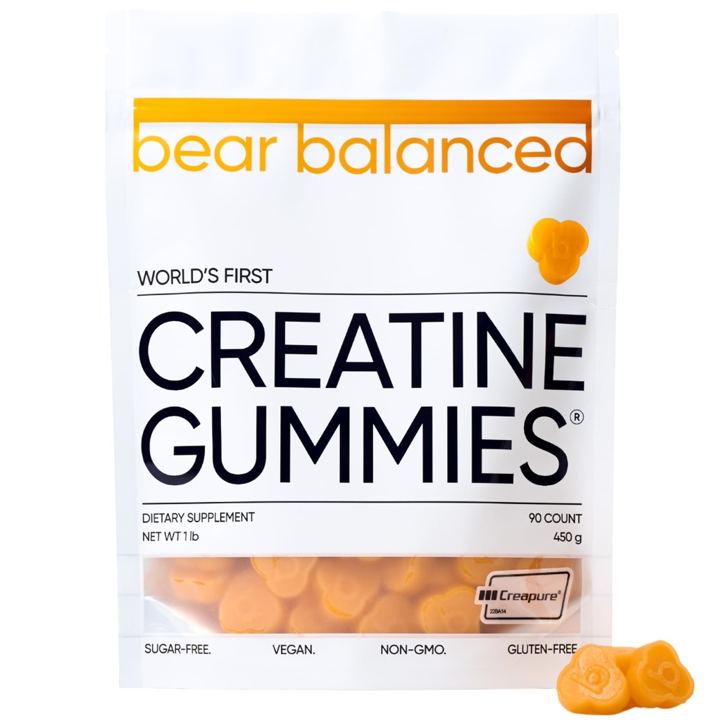 Björn Balanced Creatine Gummies for Men & Women - Creapure® Creatine Monohydrate, L-Theanine, L-Tyrosine & B12 för muskeltillväxt, styrka, fokus, energi och hälsa - Lågt kalori, Sugar-Free, & Vegan