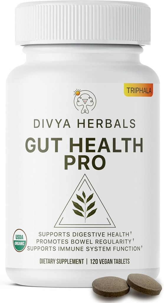 Gut Health Pro - Bloat Relief, Detox & Digestive Support - 100% Pure Organic Triphala Supplement - för kvinnor och män - Uncoated Vegan Tablets -120Ct