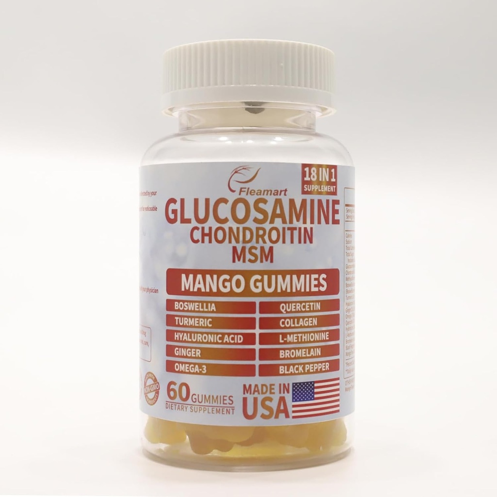 Glukosamiini Chondroitin Gummies MSM 60 CT Sokeriton Glukosamiini Chondroitin Gumies Triple Strength yhteisen terveyden ja immuuni tukea aikuisille, miehet & naiset - Mango maku