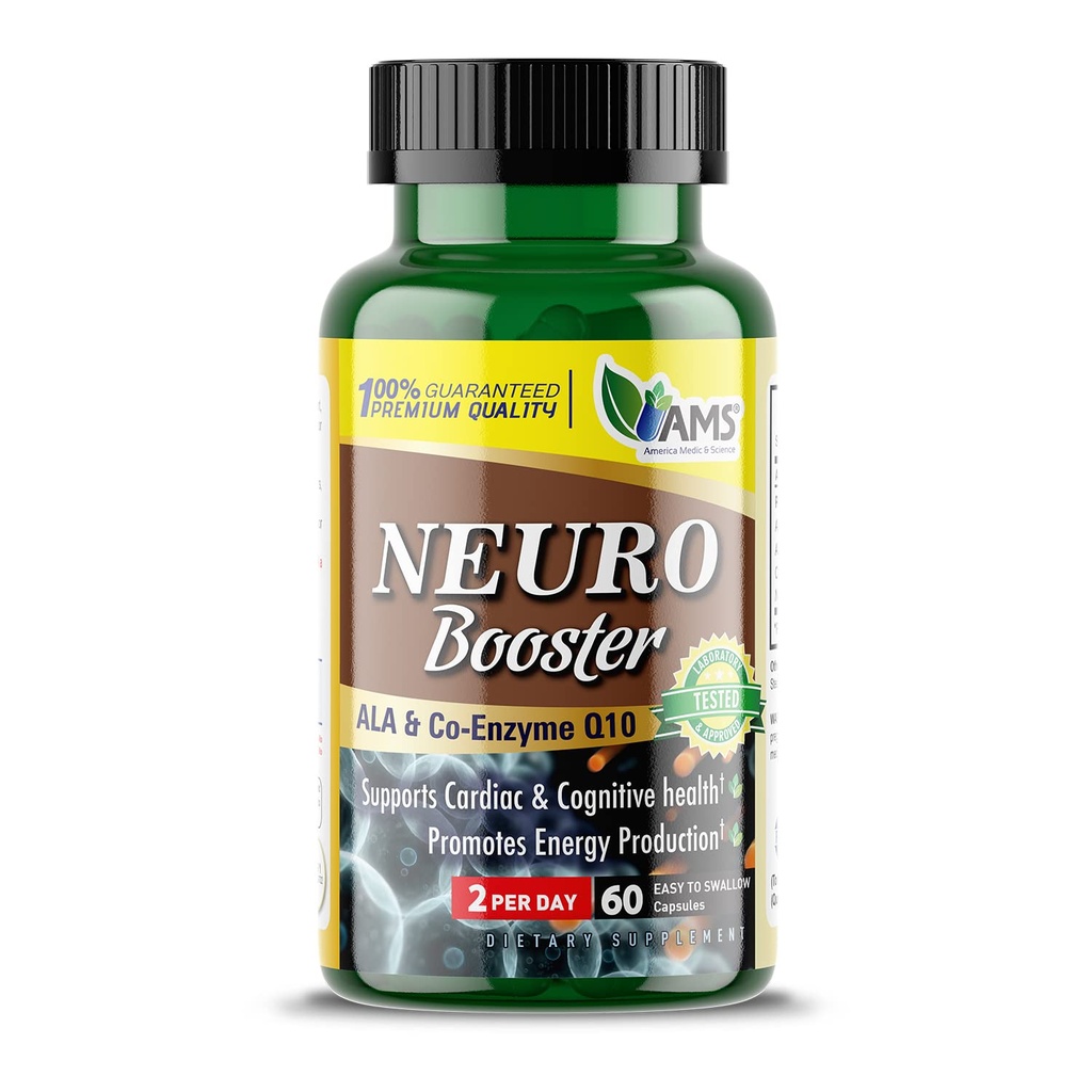Amerika Medic & Science Neuro Booster (60 kapslar) | Näringstillskott för hjärnhälsa | Vitaminpiller för bättre minne och kognitiv funktion | med Coenzyme Q10, ALA och Acetyl L-Carnitine