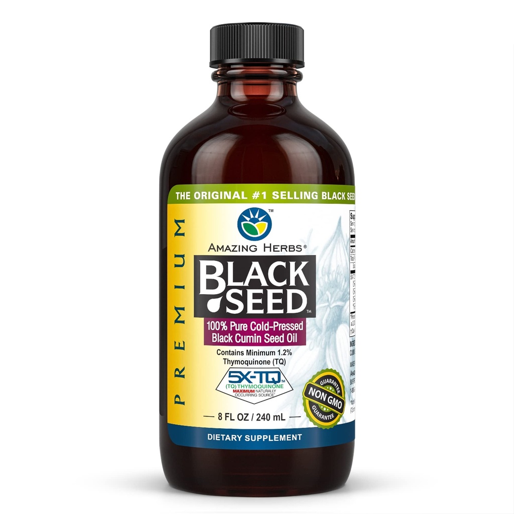 Fantastiska örter Premium Black Seed Oil - Gluten Free, Non GMO, Cold Pressed Nigella Sativa Aids i Digestive Health, Immune Support, Brain Function - 8 Fl Oz