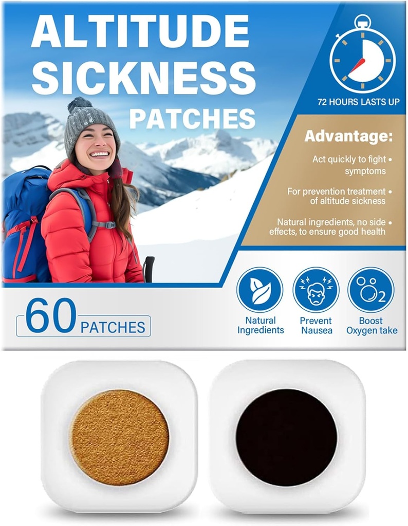 Yasirona Altitude Prevention Prevention Patches, Fights High Altitude Sairauden Oireet, Boosts Oxygen Intake, Tukee Nopea Korkea Korkeus Aklimaatio ((60 Count - Pack of 1))