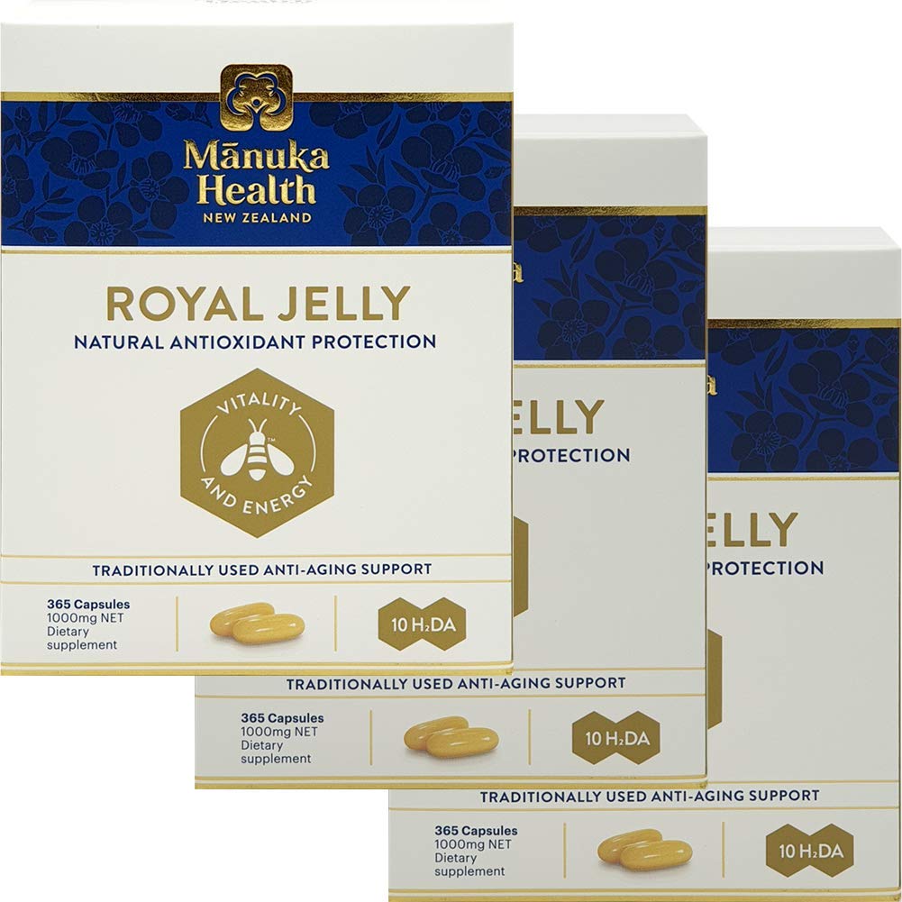 Manuka Health 10hda Royal Jelly 1000mg 365 kapselit 100% Pure Uusi-Seelanti Royal Jelly Immune System Booster & Tukee ihon terveyttä & elinvoimaa (Pack of 3)
