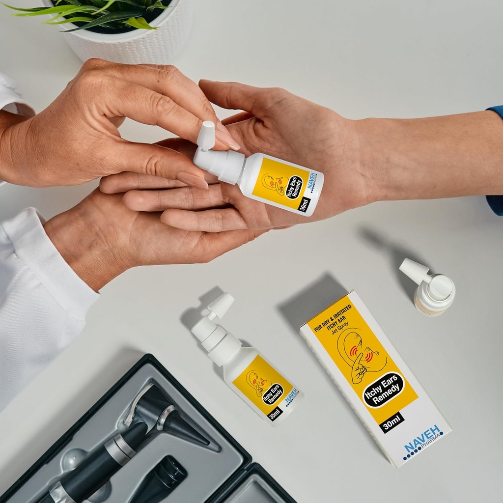 NAVEH PHARMA Itchy Ears Remedy Ear Cleaning och Itch Relief | Behandlar alla orsaker till Ear Itchiness | Jet Spray för Eczema Behandling & Clogged Ear Relief (2Fl Oz + 0,5 Fl Oz)