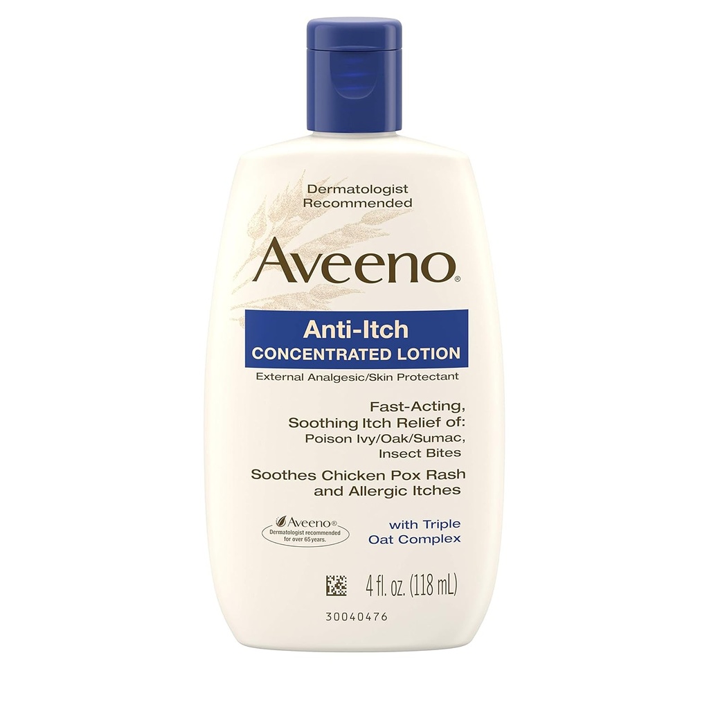 Aveeno Anti-Itch Koncentrerad Lotion med Calamine och Triple Oat Complex, hudskyddsmedel för snabbverkande Itch Relief från Poison Ivy, Insect Bites, Chicken Pox och Allergic Itches, 4 fl. oz