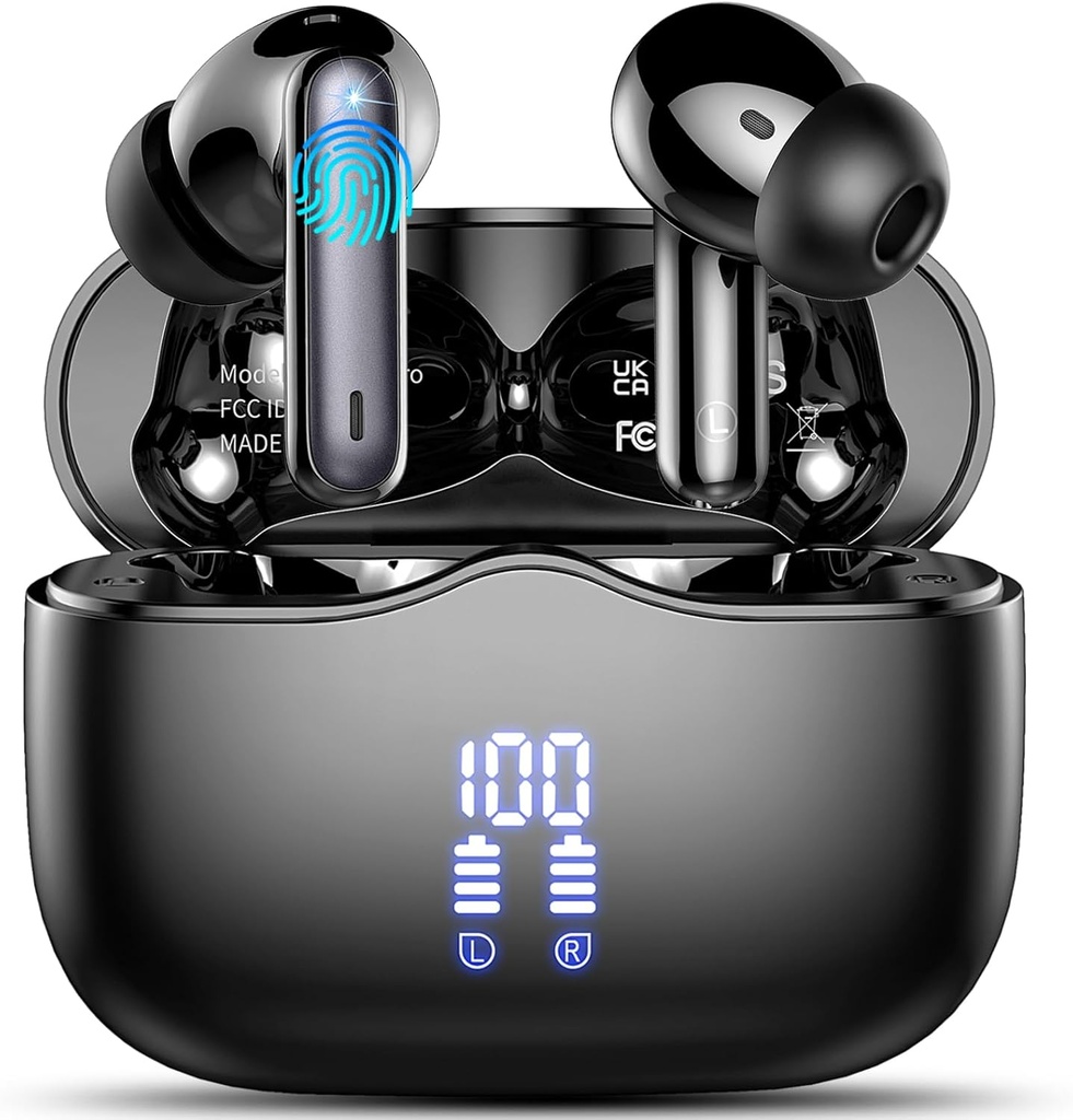 Langattomat korvakorut, Bluetooth 5.3 Kuulokkeet korvassa 4 ENC Melu Canceling Mic, HiFi Stereo Deep Bass Langattomat kuulokkeet 40H Leikkiaika, Ear Ear Earbud Bluetooth Dual LED näyttö IP7 Vedenpitävä, USB-C