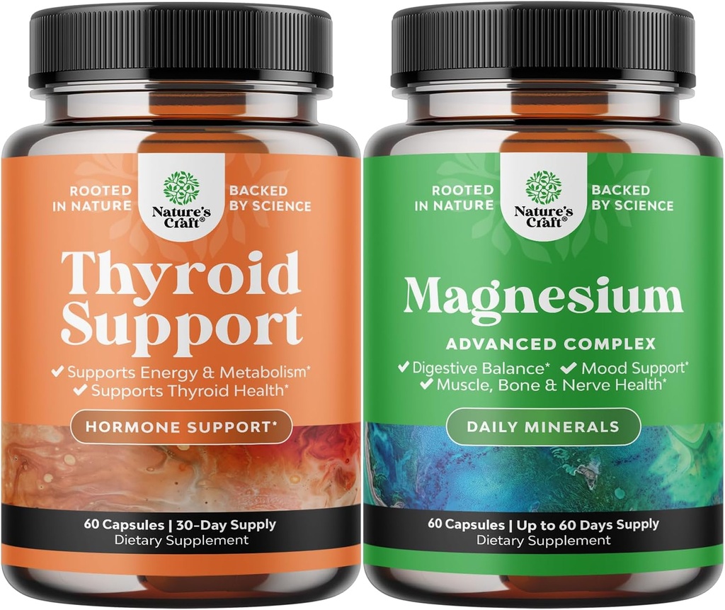 Bundle kasviperäisten Kilpirauhasten tuki Complex ja korkea imeytyminen Magnesium Complex - Mood Enhancer Energy Supplement Kilpirauhasen terveys - magnesiumoksidin uni vatsan digestio ja mielialan tuki