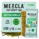 Mezcla Puff rapeat proteiinipatukat, gluteeniton ja vegaaninen proteiinipatukka, 10g proteiinia, Alt rapea riisi, Granola-patukat ja aamiaispatukat, terveet välipalat aikuisille, Matcha vanilja, 12 pakkaus