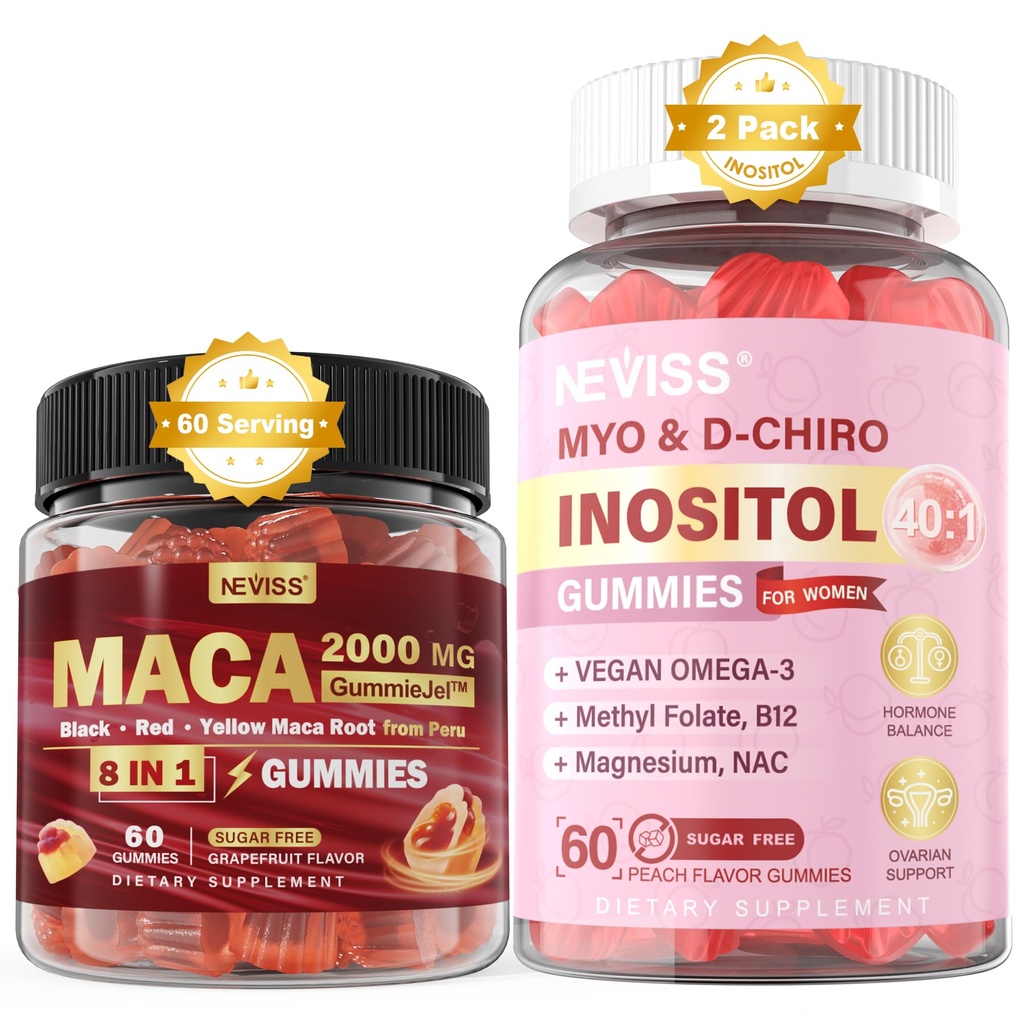 NEVISS Sugar Free 1Pack Maca Root Fylld Gummies & 2Pack Myo-Inositol & D-Chiro Inositol Gummies