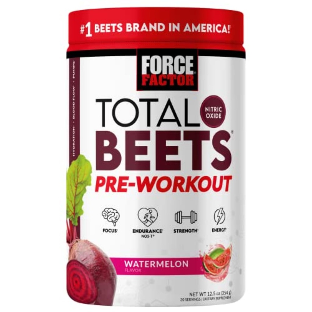 FORCE FACTOR yhteensä Beets Pre-Workout jauhe lisätä energiaa ja kestävyyttä, lisätä voimaa, ja parantaa veren virtausta ja pumppuja, typpioksidia täydentää Beet juurijauhe, vesimeloni, 30 tarjoilua
