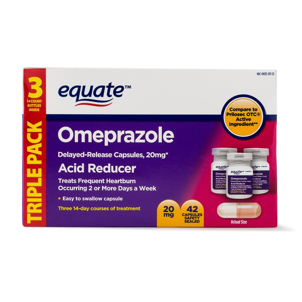 Equate - Omepratsoli Magnesium 20, 6 mg, happoreduktori, viivästynyt vapautuminen, 42 kapselia (pakkaus 2)
