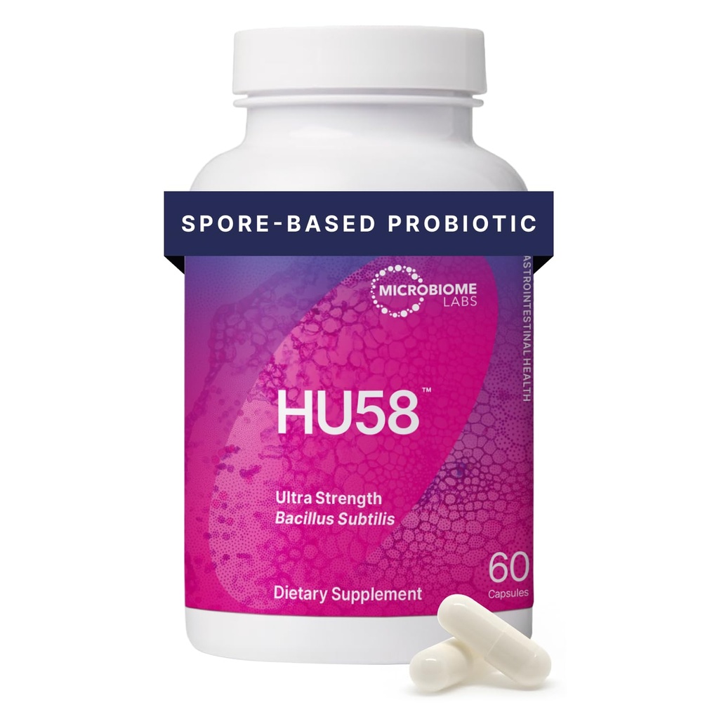 Microbiome Labs HU58 Bacillus Subtilis Probiootit naisille ja miehille - High Potency Spore Probiootti digestiiviselle terveydelle ja immuunituelle - Päivittäiset kapselit 10 miljardilla PMY (60 kapselia)