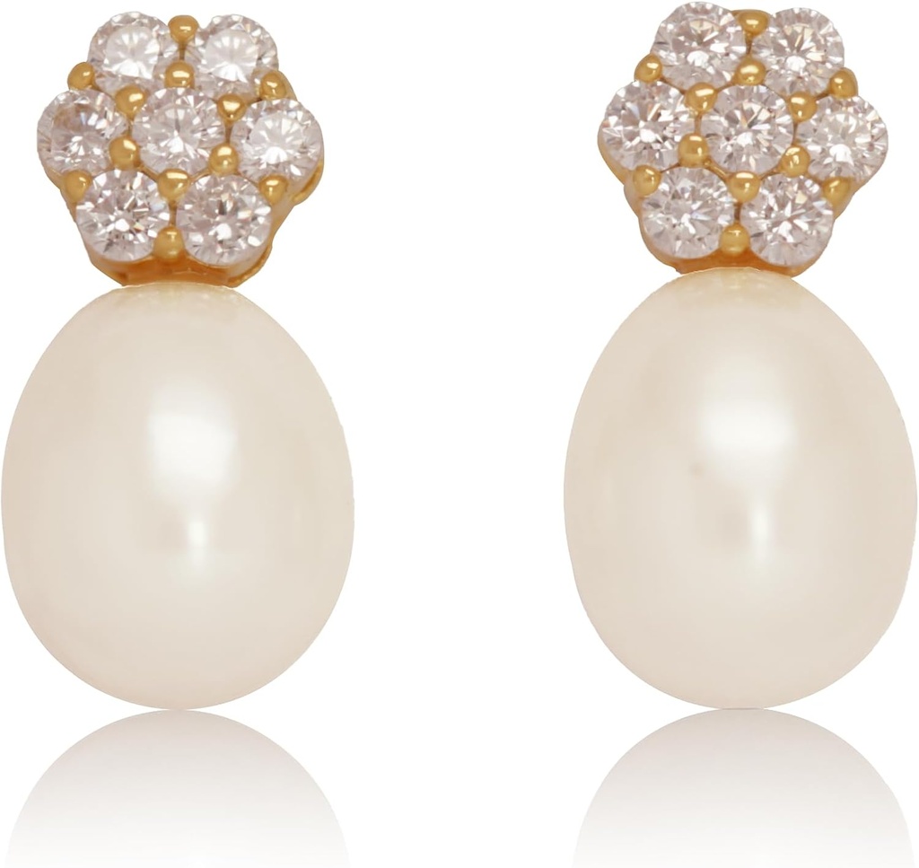 18K Gold Plated Sterling Silver Stud Vaaleanpunainen viljelty helmi Drop korvakorut