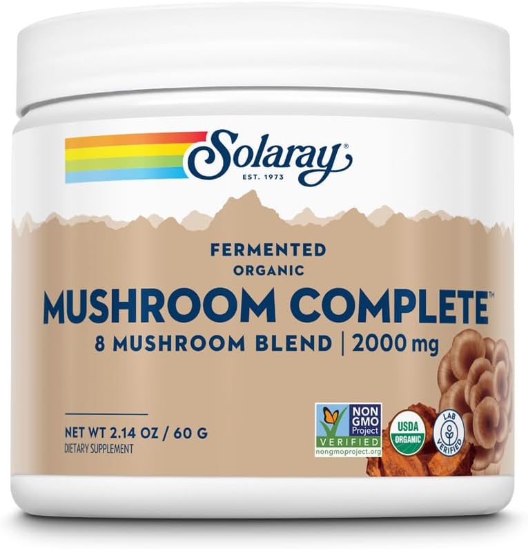SOLARAY Fermented Organic Mushroom Complete, Powder | Healthy Immune Function Support | 2 000 mg per serv. | 60g, 30 Serv