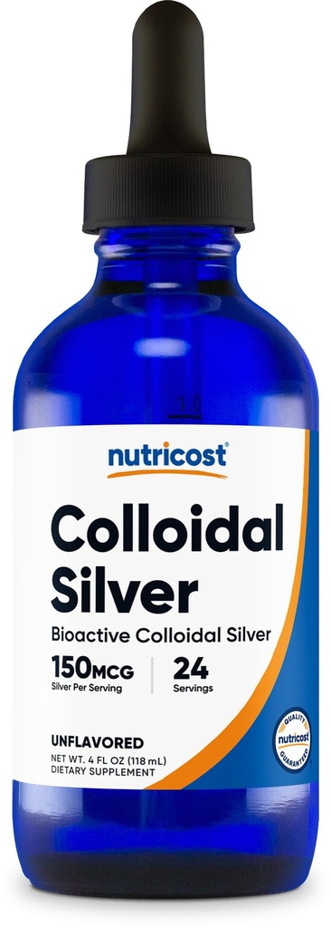 Nutricost Kolloidinen hopea 4oz - Cobalt Sininen lasi Pullot, Bio-Active Kolloidinen hopea