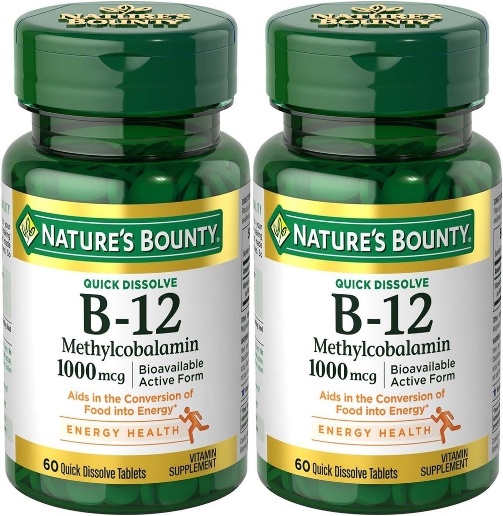 Luonto Bounty Methylcobalamiini B12 Microlozenge Tabletit, 1000 mikrog, 120 kreivi), 60 lukua (Pakkaus 2)