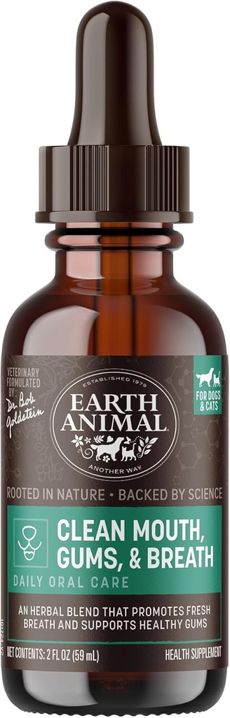 Earth Animal Apotecary Liquid Supplement - Clean Mouth, Gums & Breath Herbal Remedies for Dogs & Cats - 2 fl oz