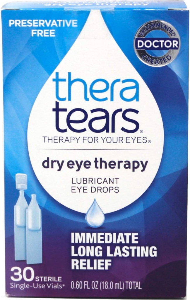 TheraTears Eye Drops for Dry Eyes, Dry Eye Therapy Lubricant Eyedrops, Säilöntäaineeton 30 injektiopulloa