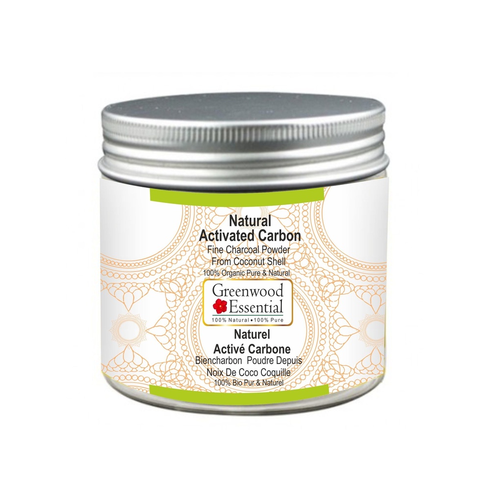 Greenwood Essential Natural Activated Carbon Fine Charcoal Powder från Coconut Shell 100% Organic Pure & Natural 100gm (3,5 oz)