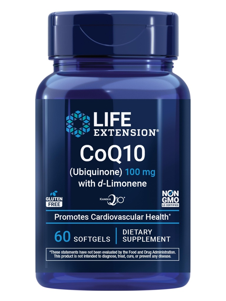 Life Extension CoQ10 (Ubiquinone) med d-Limonene - Hjärthälsa, bekämpa allmän trötthet, bättre absorption - Glutenfri, icke-GMO - 60 Softgels