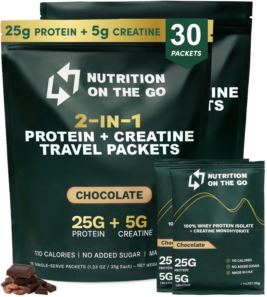 Nutrition On The Go Whey Protein Isolate Packets Creatine ... 25g Protein + 5g Creatine...